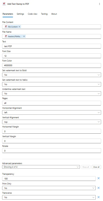 Cliquez pour agrandir Ajouter un tampon de texte à un PDF avec Power Automate